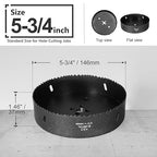 5-3/4 Inch Hole Saw with 1/2" Hex Shank Quick Change Arbor, JTemgle Bi-Metal Hole Saw Heavy Duty Hole Cutting Tool for Cornhole Boards, Recessed Lights, Wood, Plastic, Drywall & Soft Metal