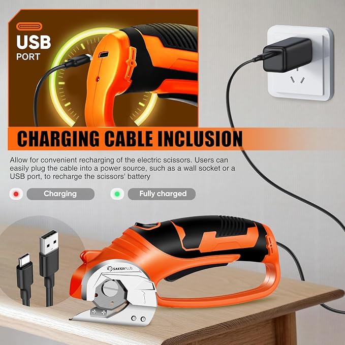Cordless Electric Scissors,4V Rechargeable Cardboard Box Cutter Heavy Duty Fabric Scissor with Safety Lock & LED Light,Power Rotary Cutter for Leather Carpet Plastic Cutting,Sewing,Crafting