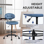 Misolant Drafting Chair Without Arms, Tall Office Chair with Footrest Ring for Standing Desk, Small Faux Leather Executive Chair with Adjustable Height for Bar Lab Counter Height Desk, Navy Blue