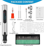 Electric Engraving Pen with 37 Bits, USB Rechargeable Cordless Etching Engraving Tool, Portable DIY Rotary Engraver for Jewelry Wood Glass Stone Carving (Silver)