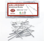 130pcs Silver 5/32" x 1/2" Aluminum Blind Rivets, 4 x 12.7mm Pop Rivets,Aluminum Grip and Steel Mandrel