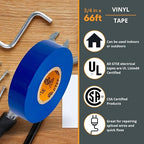 GTSE Blue Electrical Tape, 1 Roll – Waterproof, Industrial Grade Vinyl, 3/4 in x 66ft– Strong Self-Adhesive PVC Electric Tape for Wire Insulation, 7 Mil, 600V – UL/CSA Listed