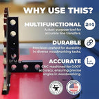 Small Square and Center Finder - Made in USA Versatile Woodworking Tool with 11/32" Center Marking Hole for Larger Pencils, Carpenter Tool for Accurate Line Transfers (Purple)