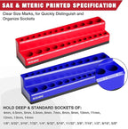 1/4 Inch Magnetic Socket Organizer, NOEAIKE 2-Pack Metric &SAE Socket Holder Set 1/4" Drive Socket Trays, Holds 52 Pcs Standard and Deep Size Sockets(Socket not Included)