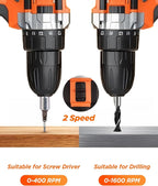 Cordless Drill Set, KELNOW 21V PowerDrill with Power Pack and Charger, 3/8-Inch Keyless Chuck ElectricDrill, 25+1 Position, 2 Speed, 27pcs Drilldriver Bits Tool Drills for DIY Projects