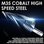 M35 Cobalt Step Drill Bit, Four Spiral Flute Unibit Step Drill Bit (3/16"-1-3/8") Wear-Resistant TiAlN Coated, 3/8" Shank for Metal, Carbon Steel, Stainless Steel, Wood, Plastic (19 Size)