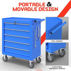 5-Drawer Rolling Tool Chest With Wheels and Locking System - Portable Metal Box for Warehouse, Garage, Repair Shop, Workshop (Blue)
