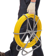 Fish Tape Fiberglass 6MM 425FT Fishing Wire Duct Rodder Cable Puller Running Electrical Fishtape Rod with Steel Wheel Stand Reel through Wall Pipe