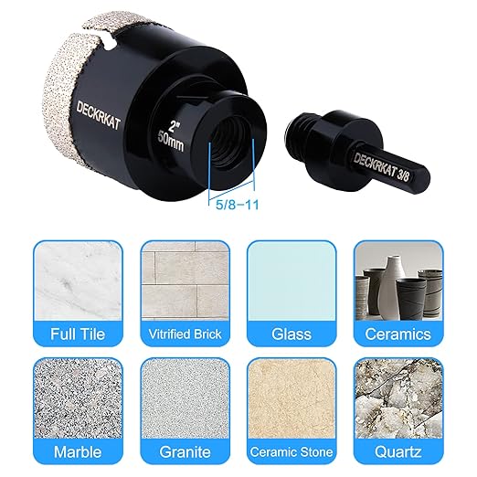Diamond Hole Saw, 2" Hole Saw for Tiles Granite Marble Ceramic Glass Porcelain, 50mm Core Drill Bit with 5/8-11 Thread and 3/8” Hex Shank Adapter for Angle Grinders & Drills