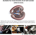 3/8 x 13 Inch Aluminum Oxide Sanding Belts, 4 Each of 40/60/80/120/180/240 Assorted Grits Abrasive File Belts for Air Belt Sander, 24-Pack