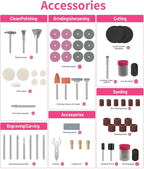 HARDELL Rotary Tool Accessories, 230pcs Power Rotary Tool Accessories Kit, 1/8"(3.2mm) Diameter Shanks, Universal Fitment for Easy Cutting, Polishing, Sanding, Carving, Grinding(Pink)