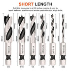 COMOWARE Brad Point Stubby Drill Bit Set for Wood, Short Length Drill Bit Set 6pcs HSS 4241 Steel with 1/4-Inch Quick Change Hex Shank