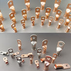 25pcs 2 AWG 3/8" Stud Copper Ring Terminals Battery Cable Ends Wire Lugs 2 Gauge Battery Cable Lugs Heavy Duty Cable Lugs Bare Copper Eyelets Tubular Ring Terminal Connectors