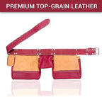 FUERI Leather Tool Belt Bag Men Pouch Heavy Duty Tools Pouches Organizer for Carpenter Construction Electrician Belts Bags Holder (11 Pocket Maroon, Adjustable)