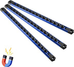 Magnetic Socket Organizer, 3-Piece Heavty Duty Aluminum Socket Holder, Socket Rail for Tool Box, Premium Quality 360° Swivel Socket Rack with 42 Clips for 1/4-Inch(Blue)