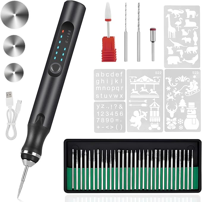 Electric Engraving Pen with 37 Bits, USB Rechargeable Cordless Engraving Machine, Portable DIY Rotary Engraver for Jewelry Wood Glass Stone Carving, Black