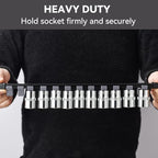ALOANES 9PC ABS Socket Organizer, 1/2 inch, 3/8 inch and 1/4 inch Drive Socket Rail Holders, Heavy Duty Socket Racks, Black Rails with Gray Clips