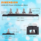 300A Heavy Duty Module Bus BAR 12V 24V 48V DC Power Distribution Block with 4 x 5/16" (M8) Studs, Gift 12pcs Cable Lugs and 20pcs Heat Shrink Tubing - Marine Bus Bar (Black-)