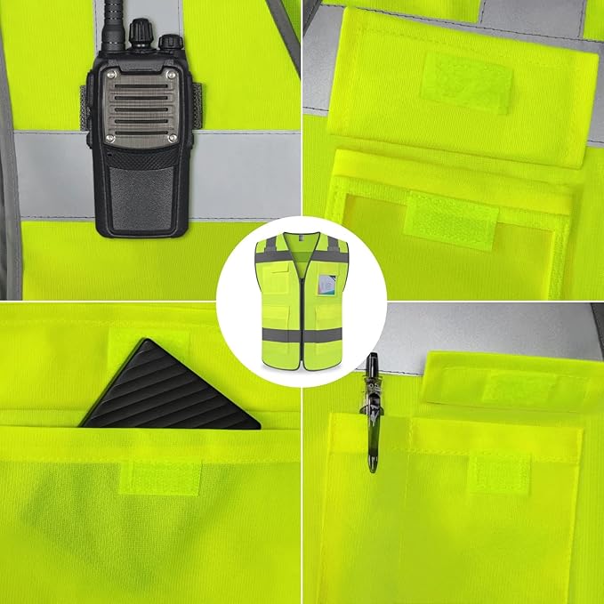 TCCFCCT Construction Vest 5 Pockets Reflective Safety Vest for Men Women, High Visibility Work Vest with Tabs for Walkie-talkie, Durable to Use, Meets ANSI/ISEA, T5-Yellow, S