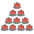 10PCS 3 Inch Carbon Steel Crimped Wire Wheel Cup Brush Set for Grinders, Coarse Crimped with 5/8-Inch-11 Threaded Arbor, Max RPM 12,500, Light-Duty Conditioning for Metal, Rust Removal, Abrasives