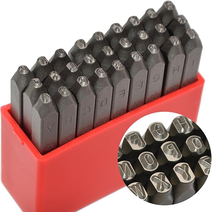 27pcs Heavy Duty Steel Stamp Uppercase Letters 1/8 3mm Hand Stamping Character Mark Code Alphabet Punch Kit for Bracelet Ring Jewelry Sheet Metal Plate Making Mold Die