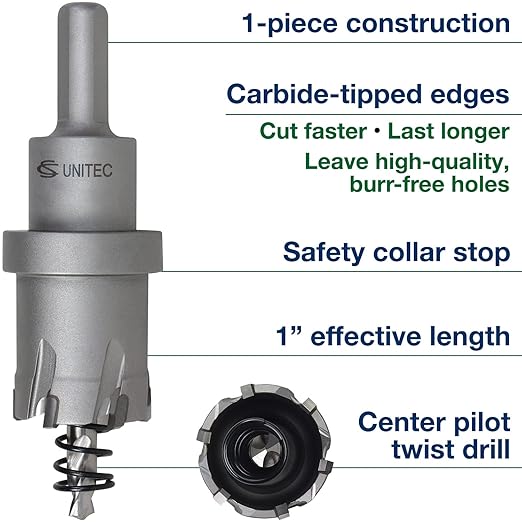 CS Unitec 1-1-130 15/16" x 1" TCT Tungsten Carbide-Tipped Hole Saw for Hand-Held Drills