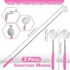 2 Pcs Telescoping Inspection Mirrors, Mechanics Mirror Tool with Long Handle, Round Extendable Mirror on a Stick for Technicians Mechanics Contractors Checking Observation(50mm,Pink)