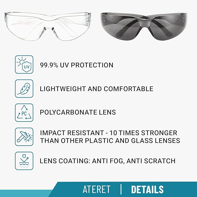 ATERET 144 Pairs Safety Glasses, Scratch Resistant Polycarbonate ANSI Z87.1 Impact Resistant Lens