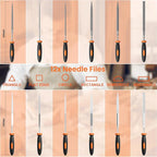Simniam 12Pcs Metal File Set, Premium Grade T12 Drop Forged Alloy Steel, Mini File Set Contains 6Pcs Diamond Needle Files, 6 Pcs Carbon Steel Needle Files, Perfect for Sanding Wood, Metal & DIY