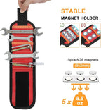 vidsel Magnetic Tool Holder Belt & Wrist-Band (15 N38 Magnets), Adjustable Work Gadget for Electricians/DIY/HVAC, Screws, Nails, Drill Bits Organizer, Birthday Gift for Men, Dad, Husband, Red