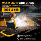 7000 Lumen Work Lights with Stand, 1 Adjustable Head LED Work Light, with Adjustable and Foldable Tripod Stand, Waterproof Lamp with Individual Switch with 6500 Kelvin Color Temperature (1-Head)
