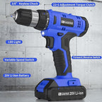 20V Electric Drill Set with Battery and Charger, 30N Torque, 21+1 Settings, 3/8-Inch Keyless Chuck, LED Electric Drill Set (Blue)