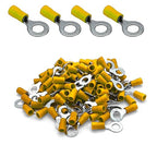 ANGSTROM 1/4" Bolt Ring Terminals, Insulated Electrical Crimp Connectors 100pcs (12-10ga Yellow)