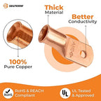 SELTERM 10pcs 1 AWG - #10 Stud - Battery Lugs, Heavy Duty Wire Lugs, Ring Terminals, Battery Cable Ends,1 Gauge Terminals, UL Bare Copper Eyelets Electrical Battery Terminal Connectors