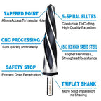 DKIBBITH 1-1/16" Bridge Construction Reamer Drill Bit, M2 HSS Taper Chucking Reamer for Steel Alloy Metal Wood Plastic, 1/2" Non-Slip Shank, 5-Spiral Flutes Car Reamer, to Align or Enlarge Holes, 27mm