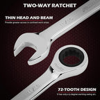 Premium 24-Piece Ratcheting Wrench Set, SAE & Metric Combination Wrenches, 8-19mm / 1/4"-7/8", 72-Tooth Ratchet Spanners, Chrome Vanadium Steel with Roll-Up Pouch for Mechanics