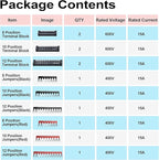 MILAPEAK Terminal Block and Strip - 6 Sets 8/10/12 Positions 600V 15A Dual Row Wire Screw Terminal Strip Block with Cover + 400V 15A Pre-Insulated Terminals Barrier Strips Jumpers (Black & Red)