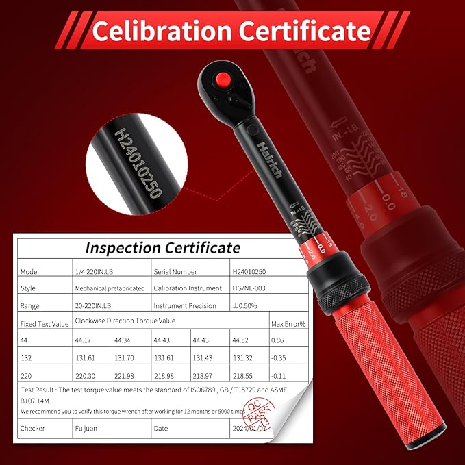 1/4-Inch Torque Wrench, Dual-direction Small Torque Wrench 20-220in.lb/2.3-24.9Nm, 72 tooth High Precision Professional with Dual Range Scales