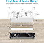 Recessed Power Strip with PD 30W Fast Charging, Conference Desk Flush Mount Outlets Plug in 6 Outlets & 8 USB Ports,3FT Cord Furniture Drawer Outlet White