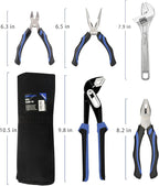 5-piece Pliers Set Home Maintenance Tool Kit for Men, Including Groove Joint, Long Nose, Diagonal Cutting, Adjustable Wrench and Linesman Pliers, with Storage Pouch