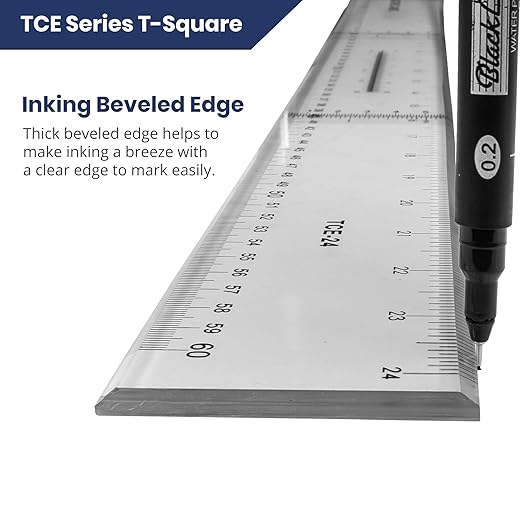 Pacific Arc 30 Inch T Square, Traditional Acrylic Graduated in Inch and Metric, Detachable Head