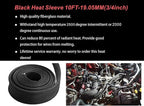Fiberglass Hose Heat Shield Sleeve Spark Plug Wire Heat Protector Boots Auto Hose Roll 2500 Degree for Car&Auto Wire Loom Brake Line Cable (Black 3/4" IDX10')