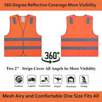 Safety Vests 20 Pack - Orange Reflective High Visibility Construction ANSI Class 2 Work Vests for Men,Woman,Hi Vis Mesh and Neon Silver Strip