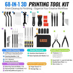 68Pcs 3D Printer Tools Kit with Storage Case, FDM/SLA Printer Accessories - Deburring Tool, 3D Print Removing Scrapers, Metal Files, Brushes, Hand Drill, Tweezers, for Bambu Lab, Ender 3, Kobra, etc.