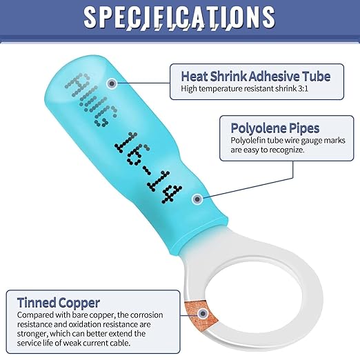 325PCS Marine Grade Heat Shrink Wire Connectors - Sopoby Electrical Connectors Kit of Tinned Red Copper, AWG 22-10 Waterproof Crimp connectors terminals Insulated Ring Fork Spade Butt Splices