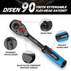DISEN 3pcs Black Ratchet Set (1/2", 3/8", 1/4" Drive) - 90-Tooth Reversible with Non-Slip Rubber Grip, Quick Release & EVA Tray - Professional Ratchet Wrench Handle Kit