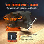 VEVOR Bench Vise, 6-inch Jaw Width 5.9-inch Jaw Opening, 360-Degree Swivel Locking Base Multipurpose Vise w/Anvil, Heavy Duty Ductile Iron Workbench Vise w/Bolts & Nuts, for Drilling, Pipe Cutting