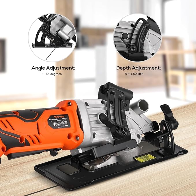 Mini Circular Saw - DC20V 4-1/2" Cordless, 4.0Ah Battery, Laser & Rip Guide, 2 Blades (24T & 60T), 3400 RPM, Max Cut Depth 1-11/16" (90°) & 1-1/8" (45°)