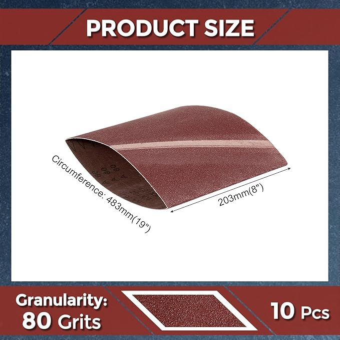 10 Pcs Sanding Belts 8 x 19 Inch 80 Grit Aluminum Oxide Abrasive Sandpaper for Belt Sander Metal Grinding Wood Working Weld Rust Removal