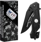 US Army Folding Elite Black Stealth Tactical Knife - Spring Assisted US Army Rescue Knife - Great Gift for the Soldier in your Life - Army Knife Black